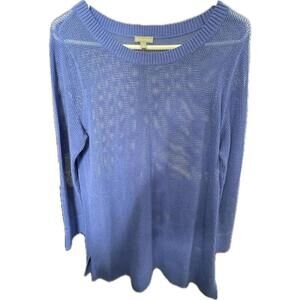 T by Talbots Women's Blue Mesh Pullover Sweater 3/4 Sleeve Crewneck Size Medium
